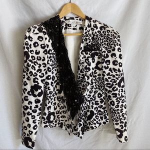 Vintage Little Ruben Dolly Parton black and white cheetah 80s sequins blazer